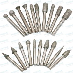 Set of 20 Tapered Head Diamond Mounted Point Grinding Bits (1/4 inch / 6mm shank)